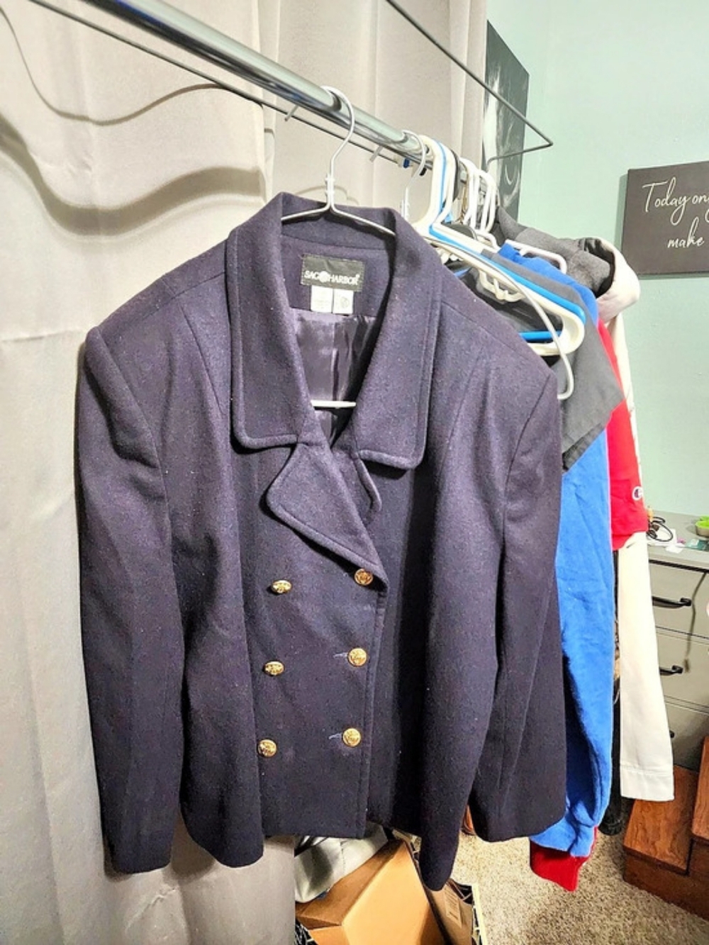 SAG HARBOR Women's Pea Coat Black Waist 16W